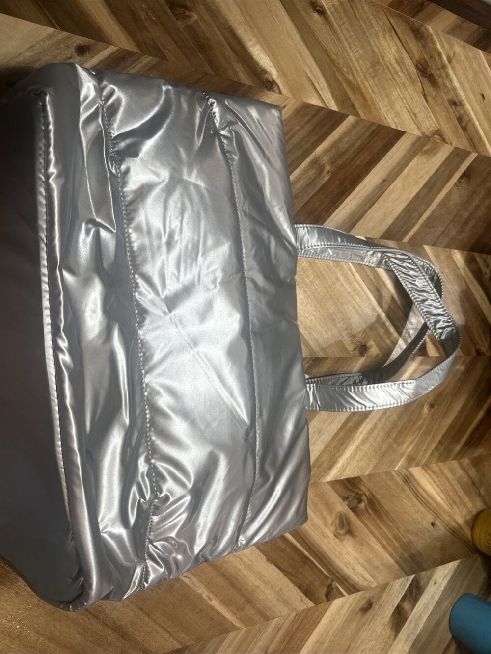 Metallic Silver Puffer Tote Bag Y2K Spacecore Futuristic Streetwear Carryall